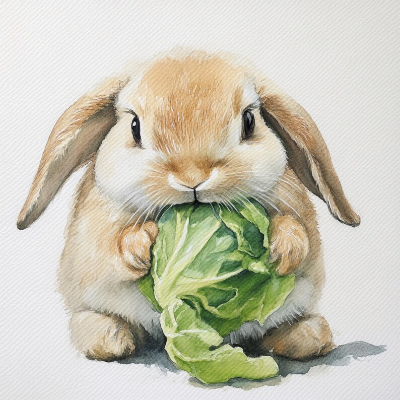 Hand Drawn Rabbit Eating 10 Printable Eating Rabbit Clipart, Bunny Eats Art, Watercolor Art ...