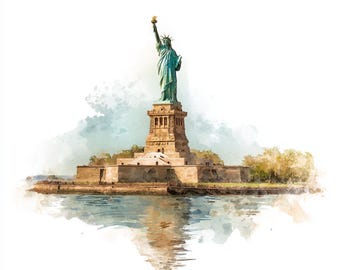 10 Printable Statue of Liberty, Statue of Liberty painting, New York card, Commercial Use, New York illustration