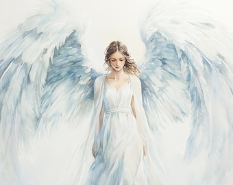 10 Printable Angel, Beautiful girl angel, Angel Ephemera art, Angel print art, Easter DIY card, watercolor angel