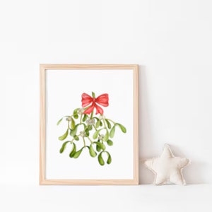 Visco imprimível, arte digital de ramo de visco em aquarela - elegância festiva para o seu espaço, impressão DIY em aquarela de visco