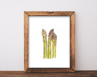 Digital Botanical Asparagus Watercolor painting, Green asparagus DIY print, Ptintable vegetables art, kitchen decor, jpg and png