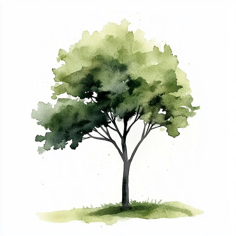 10 Printable Tree, Minimalist Tree Print, Watercolor Trees, Green ...