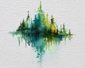 14 Printable Abstract forest, Abstract landscape, watercolor Forest, Commercial Use, Paper design, Making