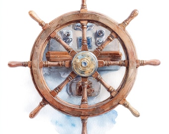 10 Printable boat helm, watercolor boat helm, Commercial Use, Paper design, Making greeting cards, center consoles, Commercial Use