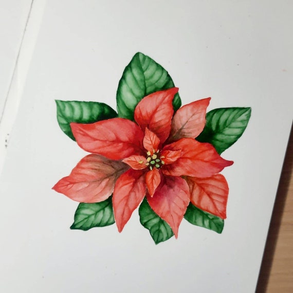 Original Poinsettia Watercolor Painting Christmas Art Decor Etsy