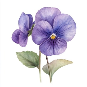10 Printable Violet, Purple Flower, Spring flowers, Violet PNG, Watercolor Violet JPGs, Violet decor, Minimalist botanical art