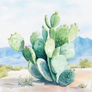 10 Printable Cactus, Cactus landscape, Watercolor Cactus, Desert plant, High Quality PNG and JPG, Digital download, Cactus decor