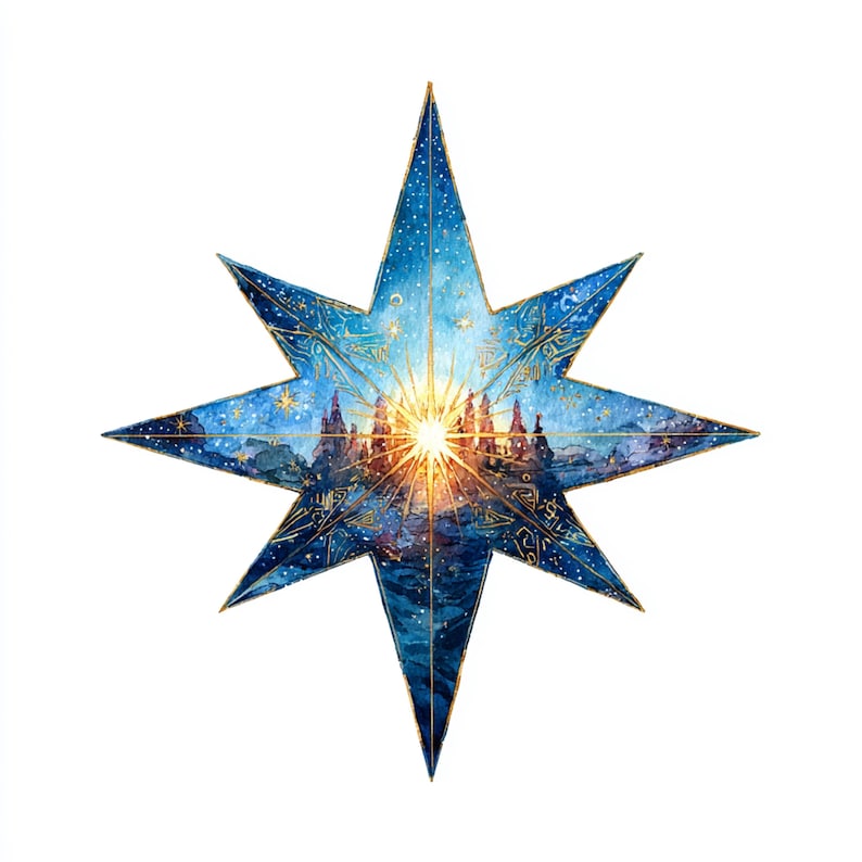 10 Printable Bethlehem Star, Celestial Decor, Holiday Illustration ...