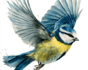 10 Printable blue Tits, blue Bird art, watercolor abstract Tit, Blue Tit prints, ornithology lovers art, Commercial use, cute funny bird