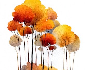 10 Printable fall forest, abstract forest art, watercolor gold autumn, fall scenery art, autumn landscape,fall forest poster, Commercial Use