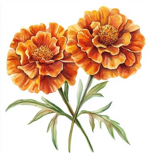 10 Printable Marigold, Marigold Flower, Summer flowers, Marigold PNG, Marigolds JPG, Autumn floral decor