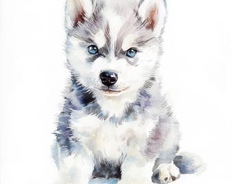 10 Printable puppy husky Clipart, husky breed Dog, watercolor art, Cute ClipArt, Pet portrait, Commercial Use, baby husky print art