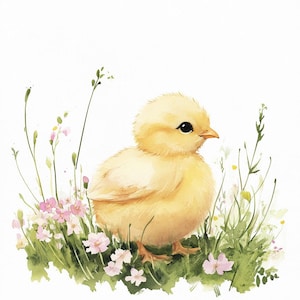 10 pollitos esponjosos para imprimir, arte de pollitos de Pascua, pollitos amarillos de acuarela, decoración de tarjetas de Pascua, impresiones de decoración de huevos, varios pollitos florales de Pascua
