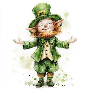 10 Printable leprechaun art, watercolor leprechaun, Fairy Clipart, Commercial Use, Paper design, Making cards, St Patrick&#39;s day print
