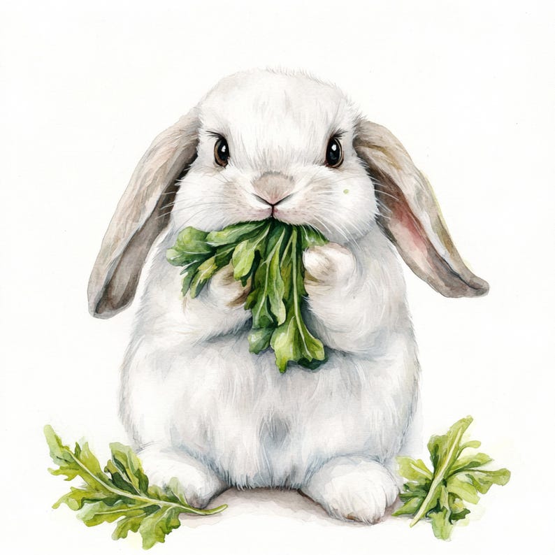 Hand Drawn Rabbit Eating 10 Printable Eating Rabbit Clipart, Bunny Eats Art, Watercolor Art ...
