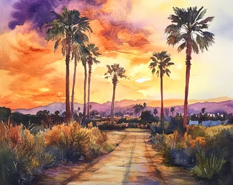 10 Printable California landscape, California mountain, Golden state print, watercolor landscape art, Commercial use