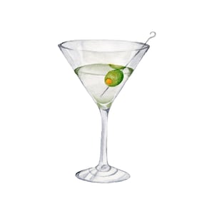 Watercolor Martini Cup Digital Print, Instant Download, 5 Sizes ...