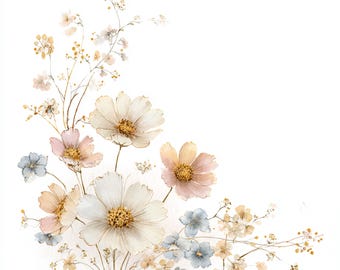 10 Printable delicate Wildflowers corner, watercolor beige flowers, Clip Art, Meadow flowers design, flower design, botanical art