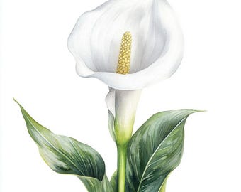 10 印刷可能なカラー リリーの花の装飾、白いカラーの水彩画、春の植物