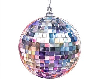 10 Silver Disco Balls Clipart, Retro Party Invite, Printable Watercolor, High Quality JPGs, Digital Download, Paper Craft, Junk Journal