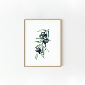 Rama de olivo botánica digital con arte de acuarela de hojas: ¡abraza la serenidad del verano! Impresión DIY, Ptintable jpg snd png, Arte de aceitunas negras