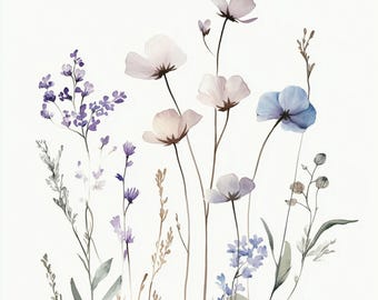 10 Printable delicate Wildflowers, watercolor beige flowers, Clip Art, Meadow flowers design, flower design, botanical art, Commercial Use