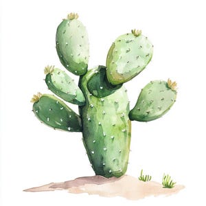 10 Printable Cactus, Green Cactus art, Watercolor Cactus, Desert plant, High Quality PNG and JPG, Digital download, Cactus decor