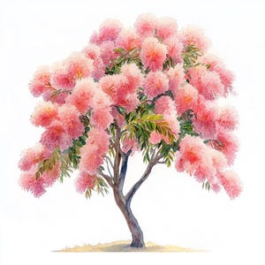 10 Printable Pink mimosa tree, mimosa print, Watercolor mimosa , Persian silk tree, botanical art, flowers tree decor, Tropical tree