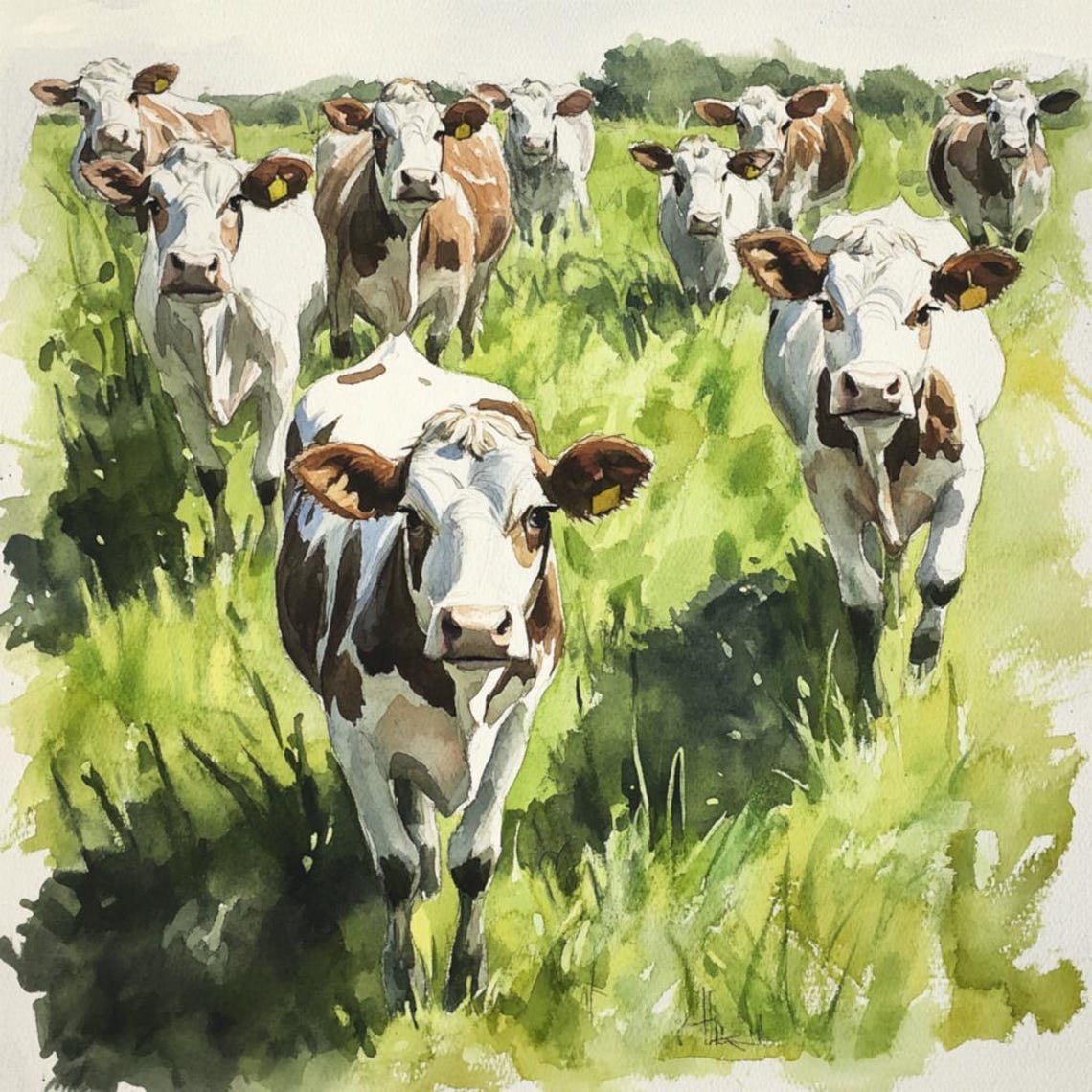 10 Printable Cows, Cows Clipart, Watercolor Art, Cute Clipart, Little ...