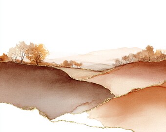10 Printable fall landscape, abstract  art, watercolor gold autumn, fall scenery art, autumn landscape, fall mountains, Commercial Use
