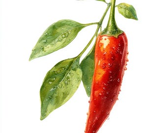 12 Printable Chili pepper, Vegetables art, Chili print, watercolor food, Summer illustrations, Healthy food, Garden lover card, Commercial