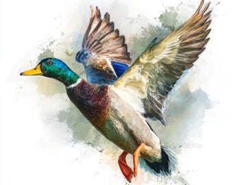 10 Printable Duck, watercolor wild duck ClipArt, duck flying, Commercial Use, Nature art, Stickers ideas, Bird card create