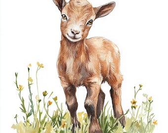 10 imágenes prediseñadas de cabritos imprimibles, arte de cabritos, arte de acuarela, imágenes prediseñadas lindas, retrato de mascota, uso comercial, impresión de cabra, arte digital de cabra