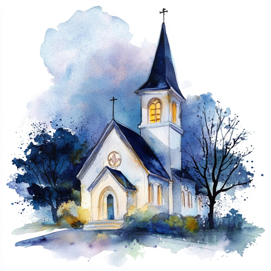 10 Printable Church, Watercolor Church, Night Church Clipart ...