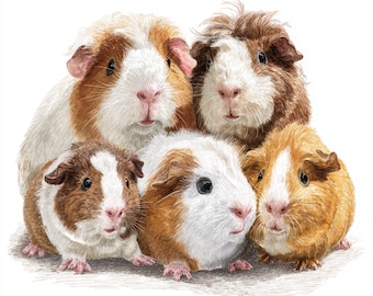10 Printable Guinea pig, Baby Guinea pig art, watercolor art, Cute ClipArt, Guinea pig Print, Commercial Use, Various Guinea pig