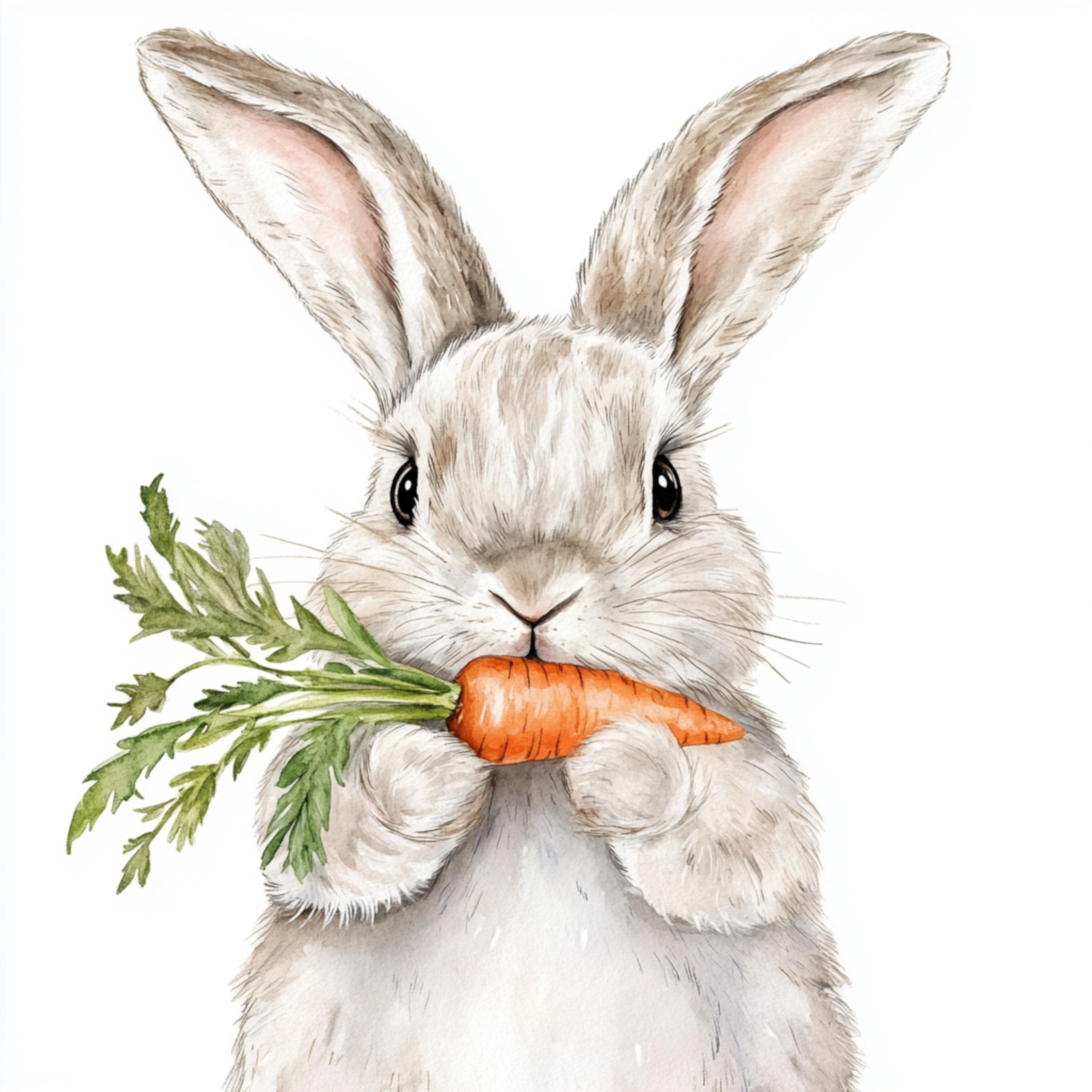 Hand Drawn Rabbit Eating 10 Printable Eating Rabbit Clipart, Bunny Eats Art, Watercolor Art ...