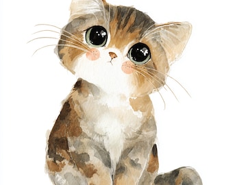 10 Printable kitty Clipart, cute little cat, watercolor art, Cute Pet portrait, Commercial Use, baby cat print art, cartoon kitten art