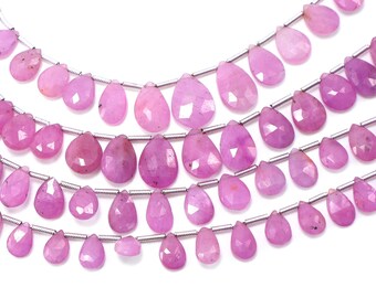 Faceted Ruby Sapphire Pear Briolette Beads: 8 Inch Strand (9X6MM To 12X8MM)