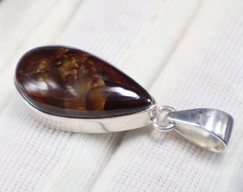 925 Sterling Silver Natural Mexican Fire Agate Silver Pendant Smooth Cabochon Gemstones Pendant ,Fire Agate Silver Jewelry Pendant  OR-22
