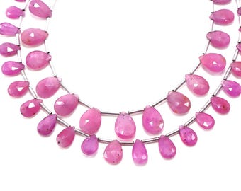 Ruby Sapphire Faceted Pear Briolette Beads: 8 Inch Strand (7X5MM To 10X6MM)