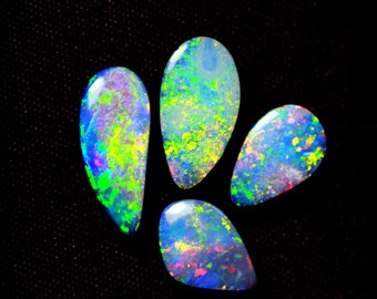 4.Pieces Lot Cabochon 9.00 Carat Natural Australian Doublet Opal Cabochon,Multi Fire Opal Gemstone Cabochon Size 11X7MM To 16X7MM Approx