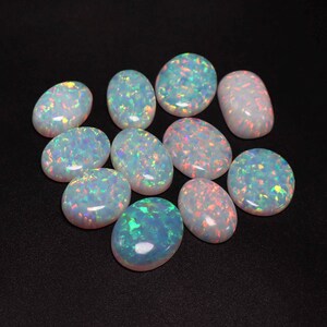 Cabujones de ópalo cultivados en laboratorio: lote de 11 piezas, ópalos sintéticos de múltiples fuegos