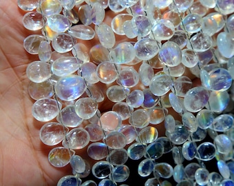 Rainbow Moonstone Pear Beads: Madagascar Gemstone Strand 8"Inch