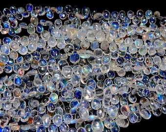 Rainbow Moonstone Pear Beads: Madagascar Gemstone Strand 8-12mm