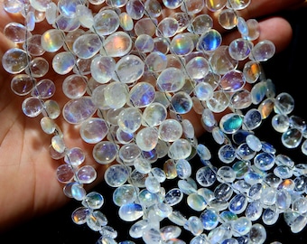 Rainbow Moonstone Pear Beads: Madagascar Gemstone Strand 8-13mm