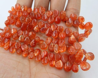 Orange Sunstone Smooth Pear Teardrop Briolette Beads Natural Gemstone Jewelry Making