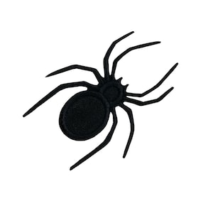 May include: Black embroidered spider patch. This iron-on patch is perfect for adding a spooky touch to clothing, bags, or other accessories.