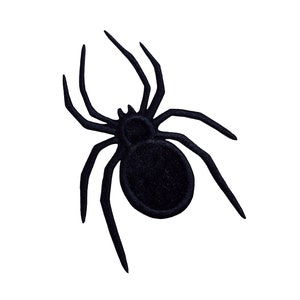 May include: Black silhouette of a spider with eight legs and a round body.