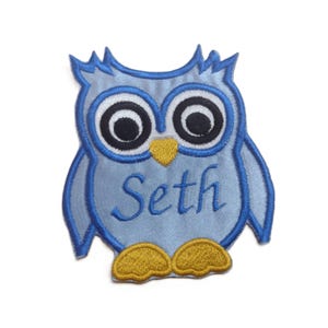 Personalized Owl Patch: Embroidered Nursery Applique, Custom Name