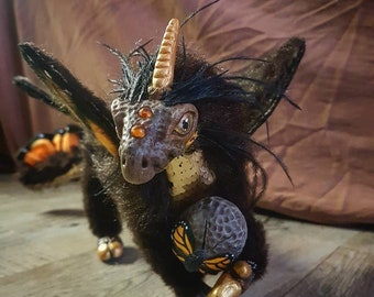OOAK Butterfly Dragon Artdoll: Poseable Fantasy Creature with Egg
